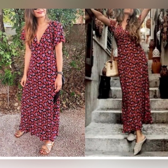 Zara Dresses & Skirts - Zara red purple bloggers fav Floral Maxi Dress sz small